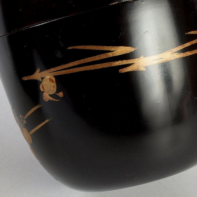 茶道具　黒漆　金蒔絵　棗　一双　書付共箱　V　9432