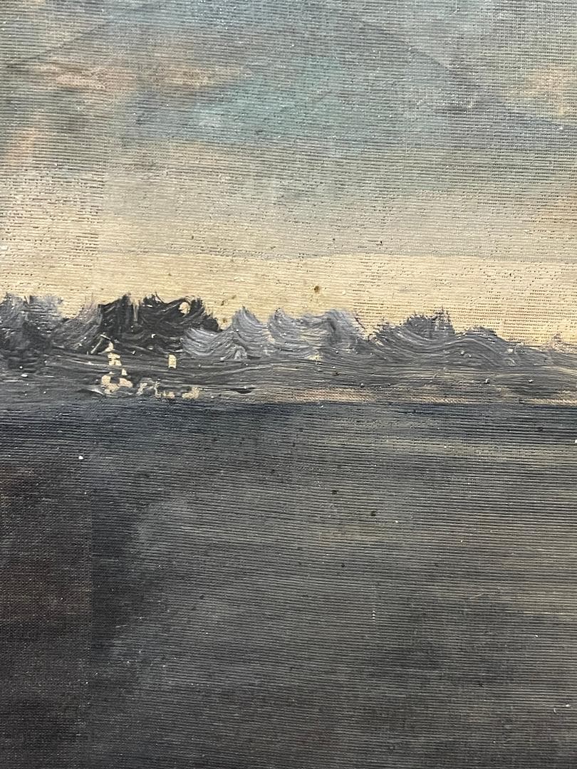 「真作」作者不明「桜の図」風景画　油彩画　額装　サイン有り