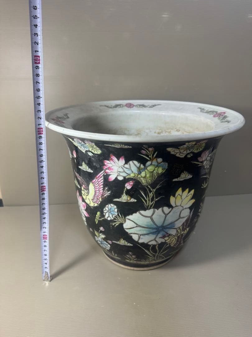 2609 中国骨董　花鳥文　鉢　植木鉢　時代物
