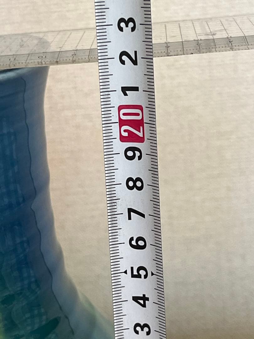 柳雨軒三代 人間国宝 徳田八十吉（正彦銘）碧明釉 花入 高さ約22cm T210