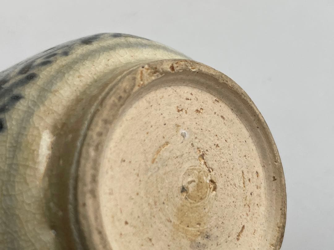 骨董　アンティーク　安南　染付　茶入　振り出し　小壺　亀甲紋様　ベトナム古陶