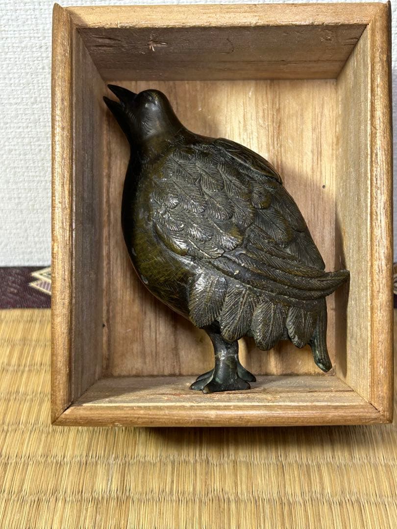 銅製　うづら　香炉　桐箱