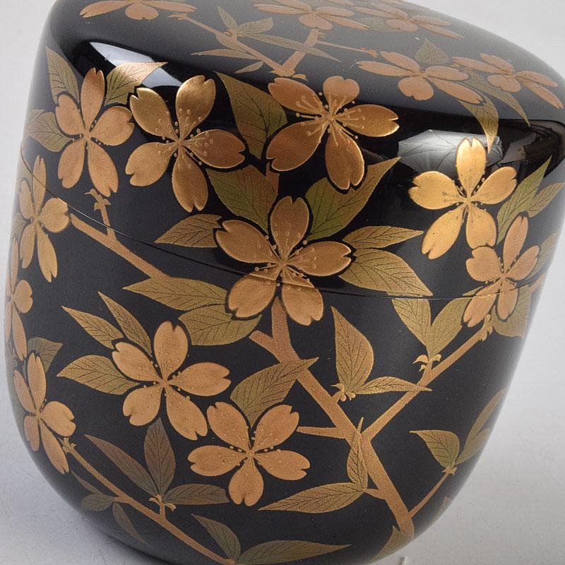 茶道具　輪島塗　佐藤幸一作　山桜之図　棗　共布共箱　M　R9294