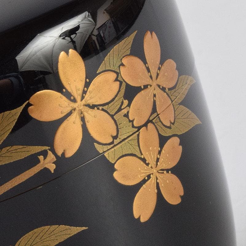 茶道具　輪島塗　佐藤幸一作　山桜之図　棗　共布共箱　M　R9294