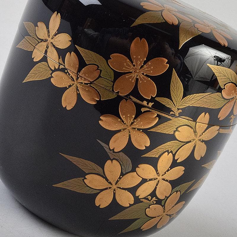 茶道具　輪島塗　佐藤幸一作　山桜之図　棗　共布共箱　M　R9294