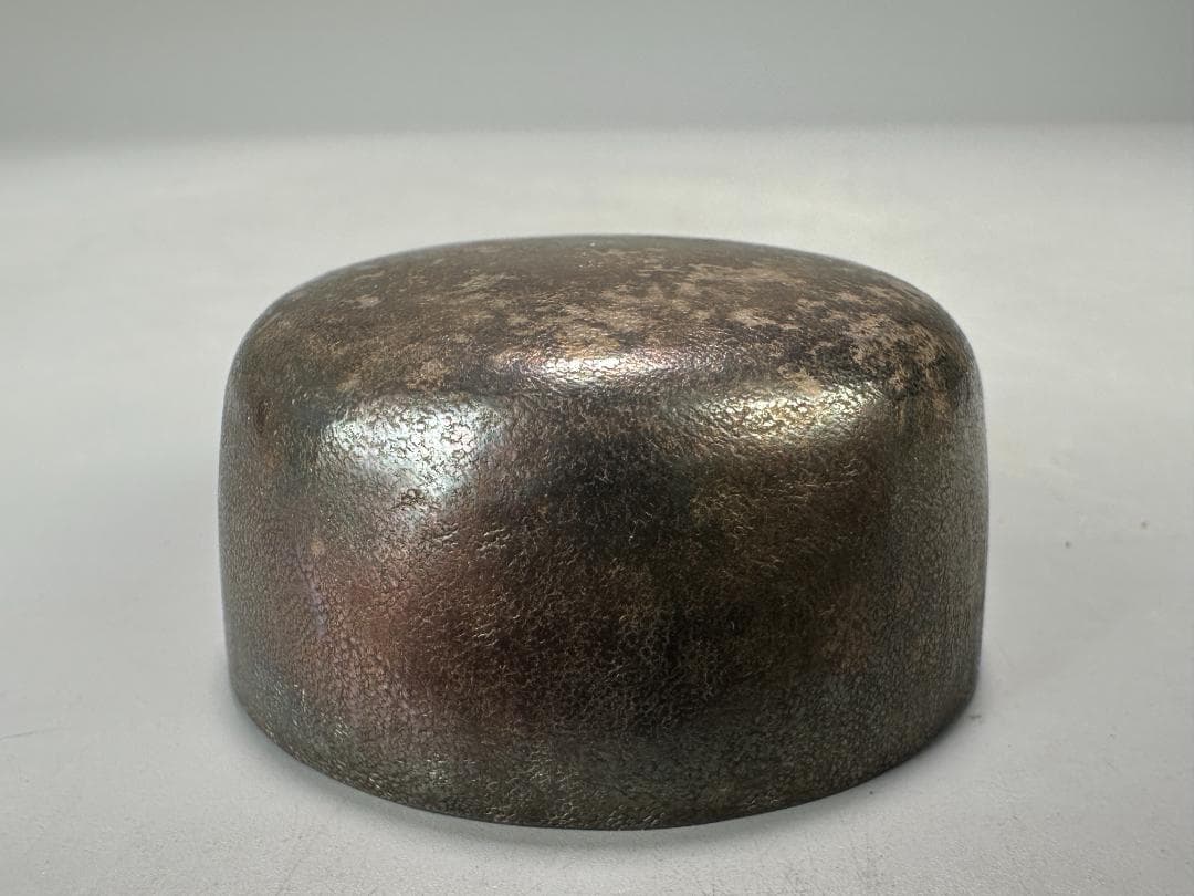 日本美術　江戸時代　丹波焼　茶道具　鉄釉茶入 小壺　刻印有　純銀蓋付　時代共箱付