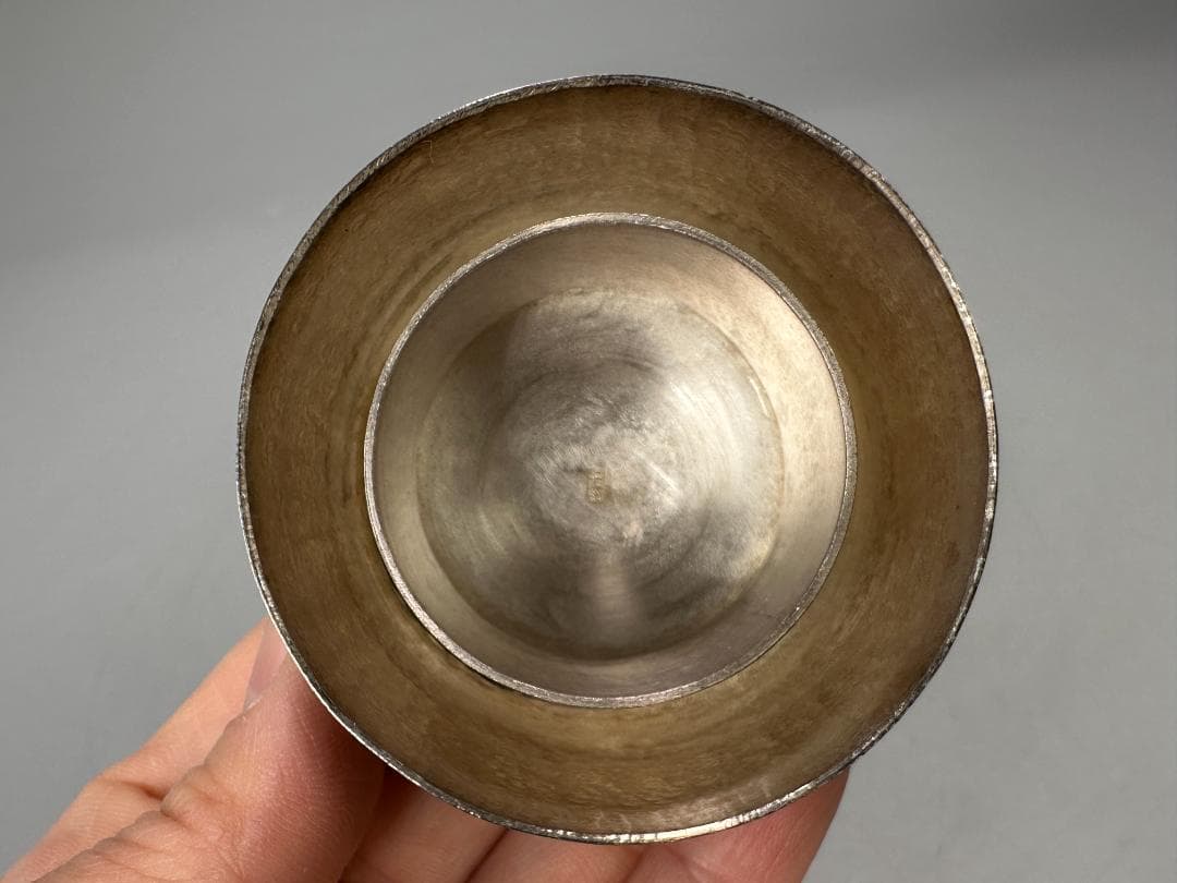 日本美術　江戸時代　丹波焼　茶道具　鉄釉茶入 小壺　刻印有　純銀蓋付　時代共箱付