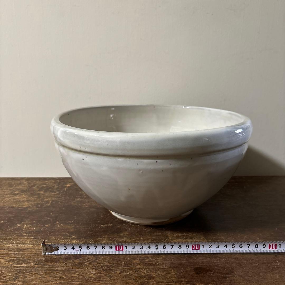 東北民窯　平清水焼　大鉢　白釉　花器　こね鉢　白磁　骨董　アンティーク　李朝