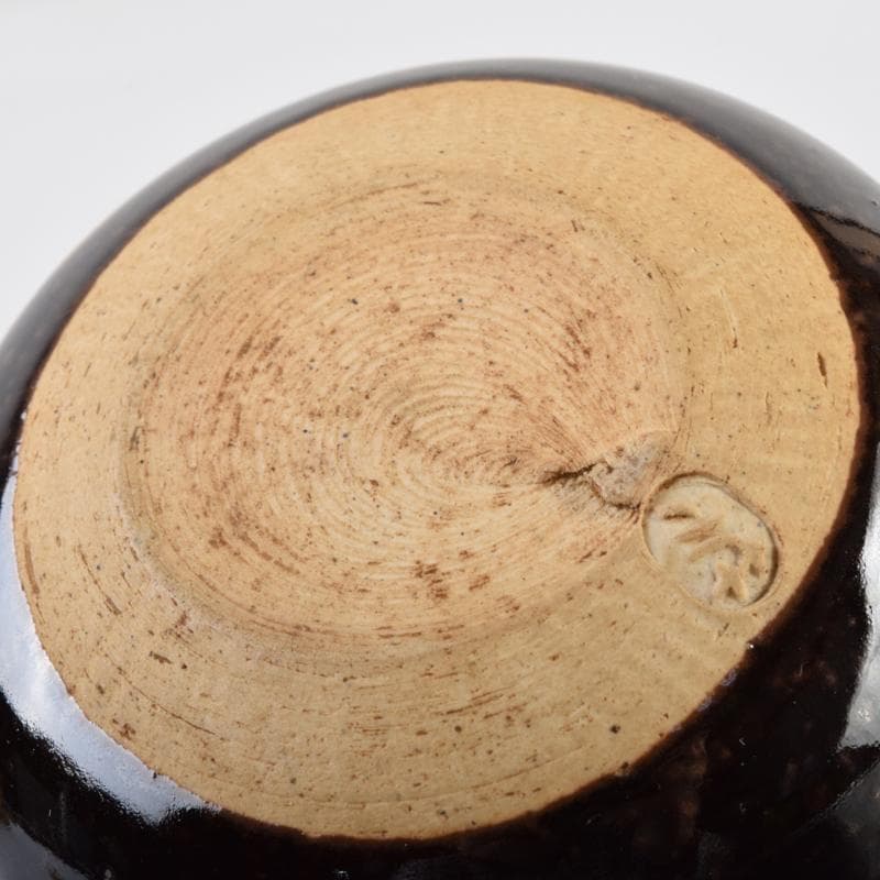 膳所焼　陽炎園造　淡海ぜぜ　茄子　茶入　仕覆付　共箱　M　7080