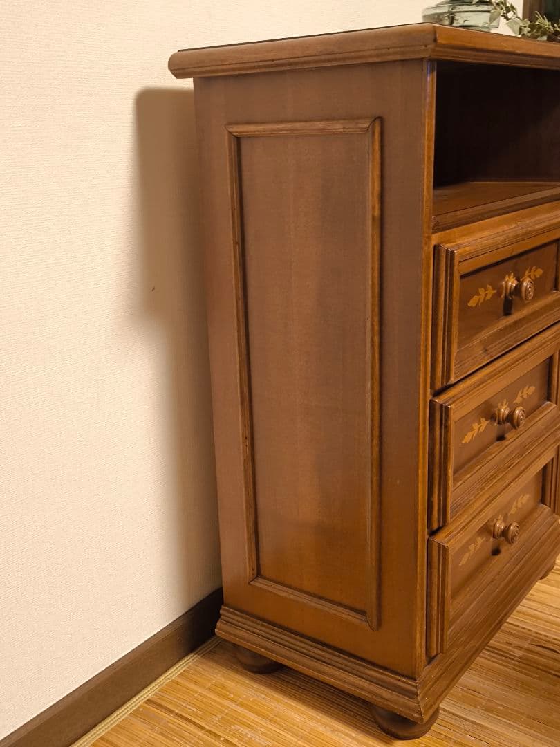 モービルハウス　イタリア家具　電話台　3段チェスト　象嵌　アンティーク　花台