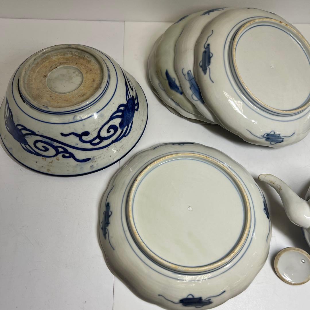 古伊万里、古染付　染付銚子、中皿等色々　東Y8-0113②