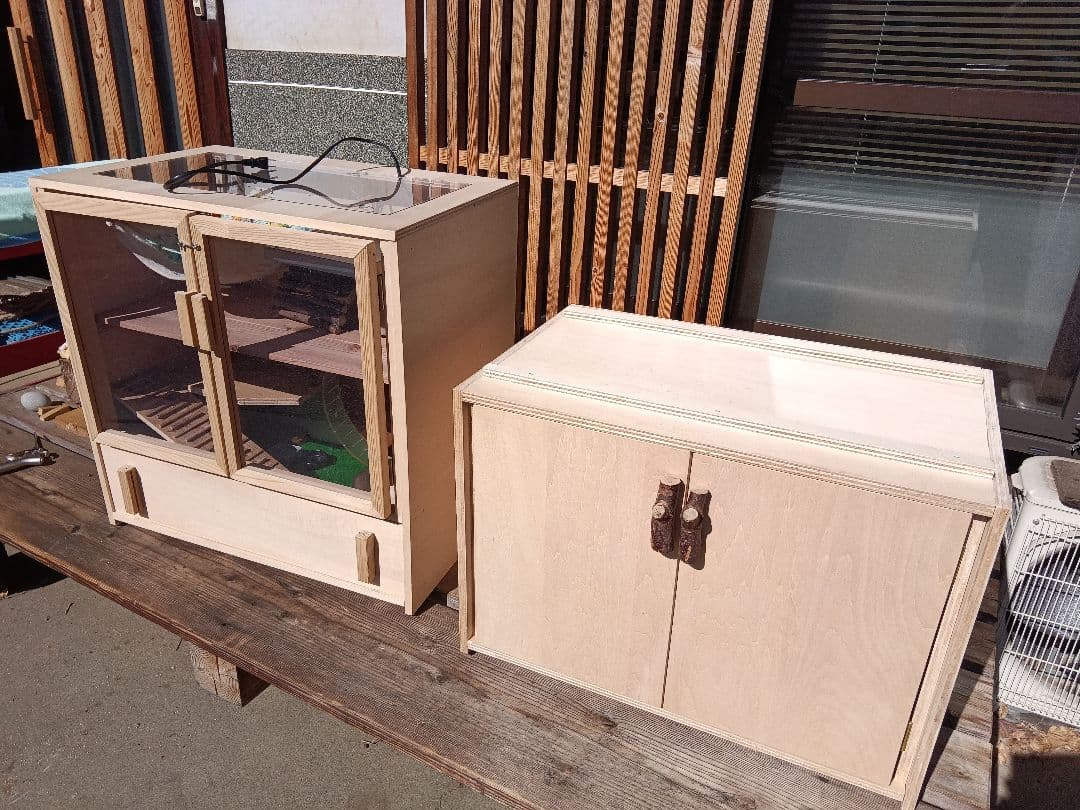 自作のケージ　小動物　ハリネズミ　特大サイズ　フルセット　収納　木製無垢　飼育用