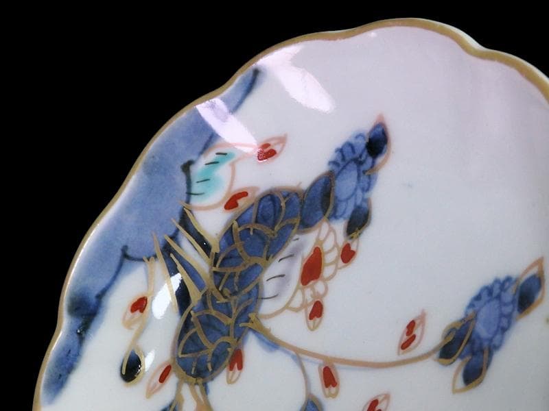 古伊万里 　染錦　河骨紋の図　手塩皿　3寸半皿　４枚 　D417AS-fbuw