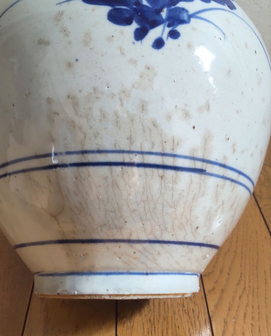 古い平清水焼　木製蓋付き　染付　大徳利