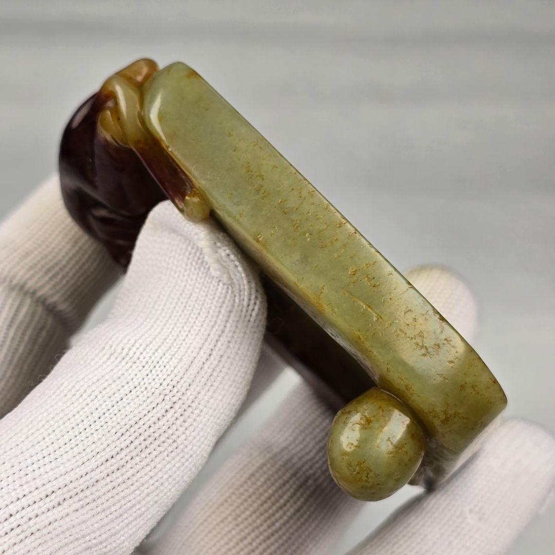 貴重 文房具 本物和田玉 原石 子石 手彫 清代 螭龍紋 筆添 硯 墨池 置物