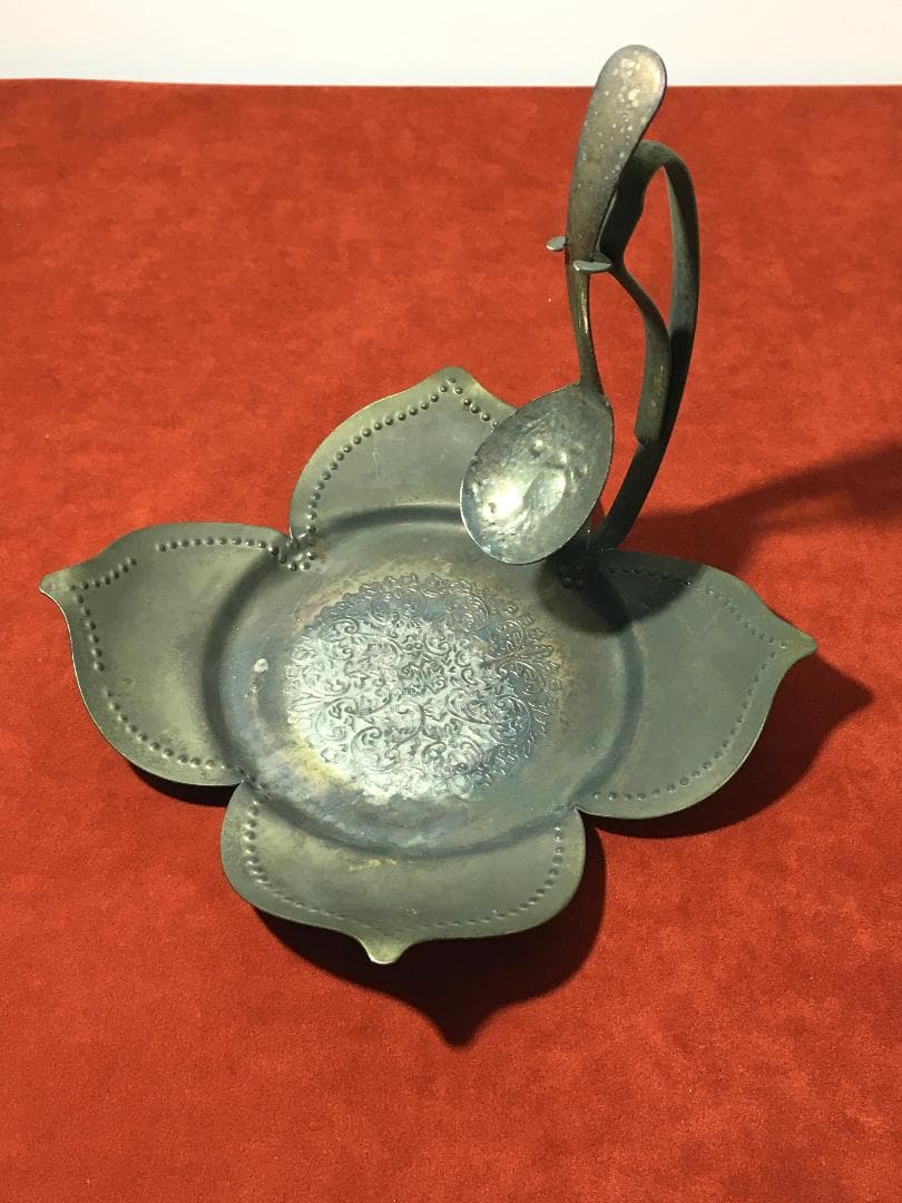 イギリス製 アンティークシルバープレート 台 スプーン ティー アールヌーヴォー