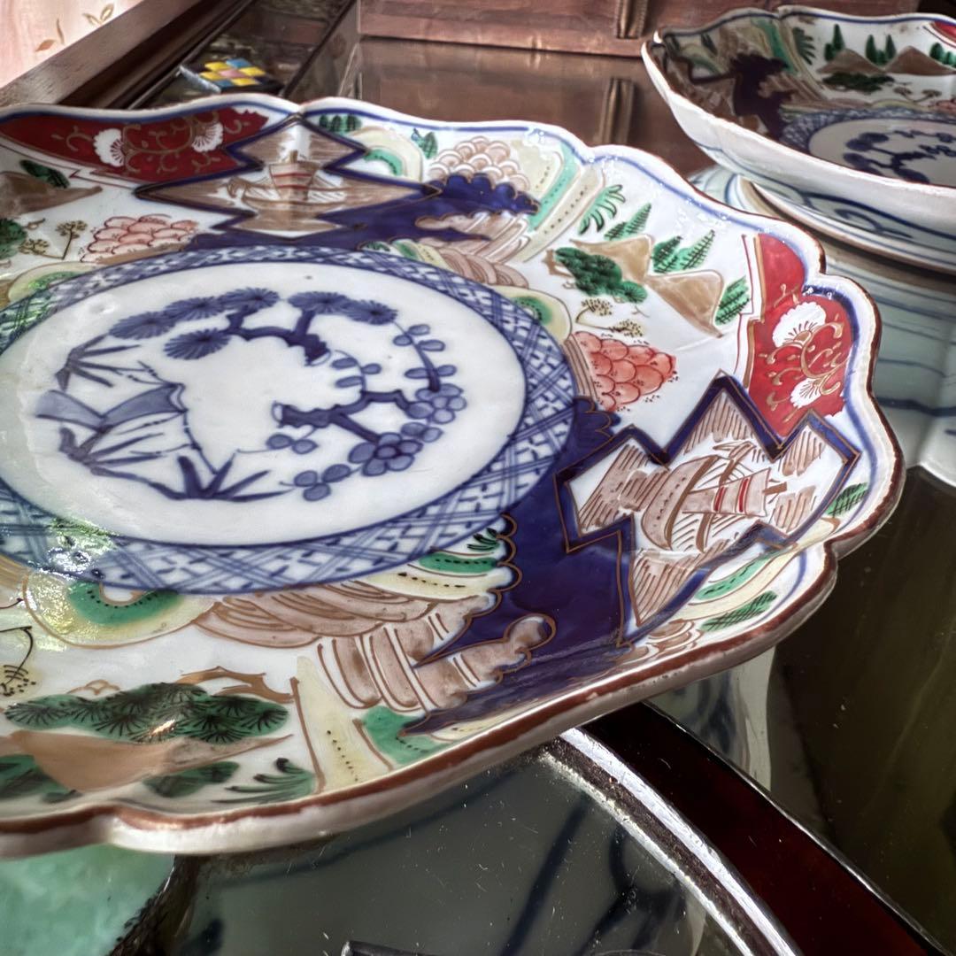 K様へ感謝お嫁入り‼️降誕祭‼️GOLD伊万里錦手帆かけ舟❌山水❌米俵八寸皿6客