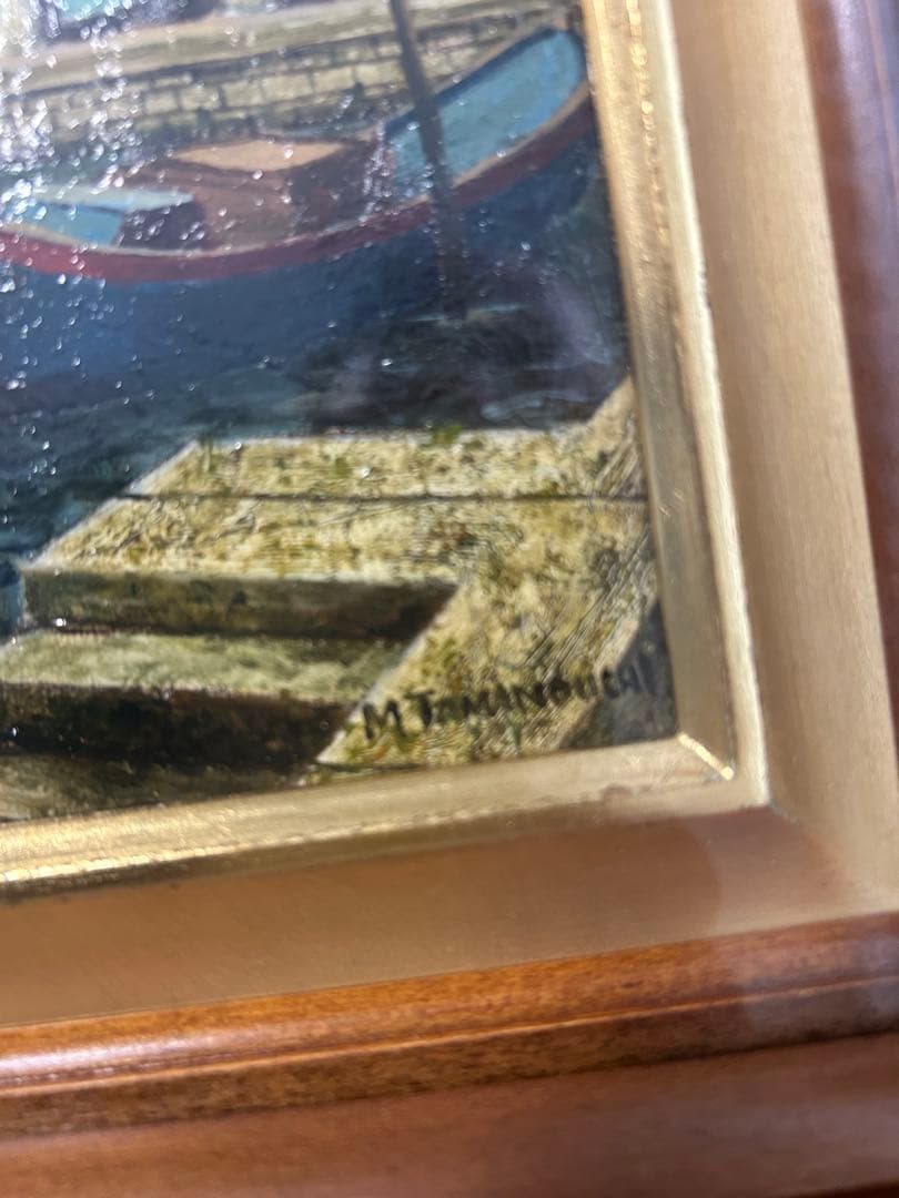 玉之内満雄[ベニス] ヴェネツィアの風景 油彩画 金色フレーム