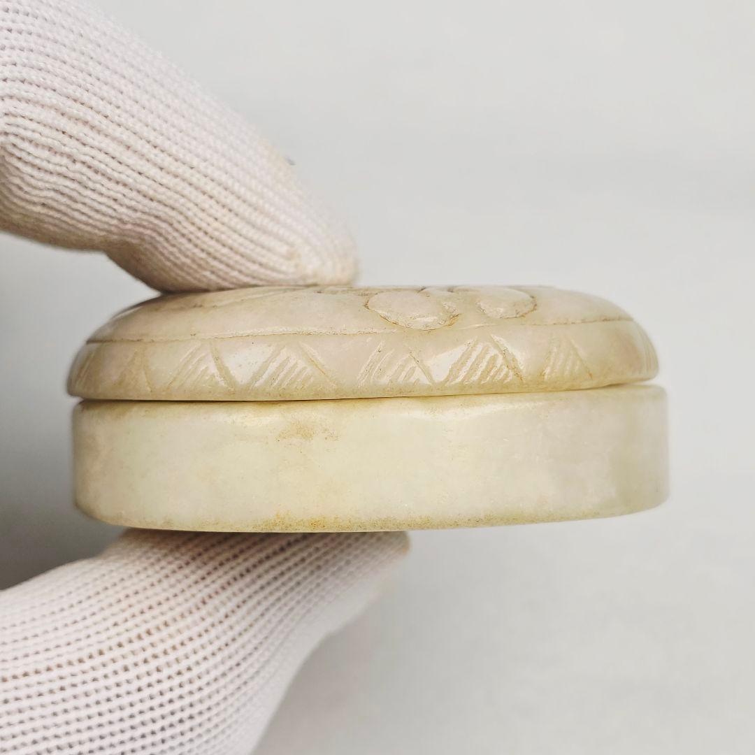 骨董品 茶道具 本物和田白玉 手彫 明清 夔鳳紋 香合 粉合 炉瓶三事 古道具