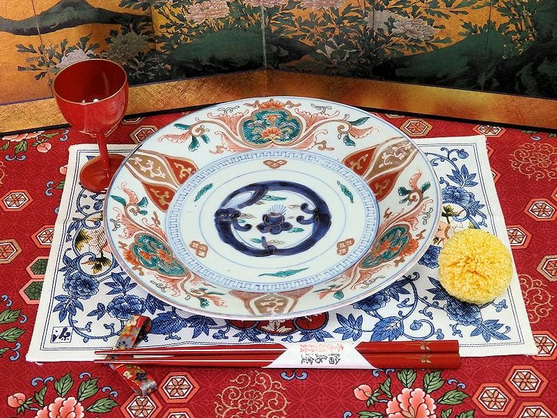 古伊万里　色絵　団龍紋に宝珠　花の図　７寸皿　３枚　珍品　C544AS-DBr