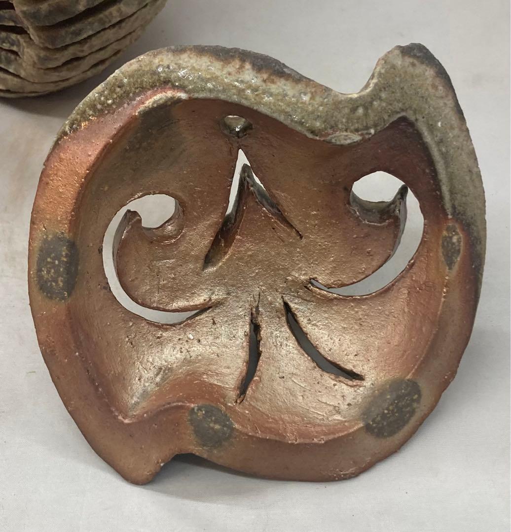 B154 山本出造「備前ブルゴーニュ土  積上香炉」 共箱　線香立付 フクロウ