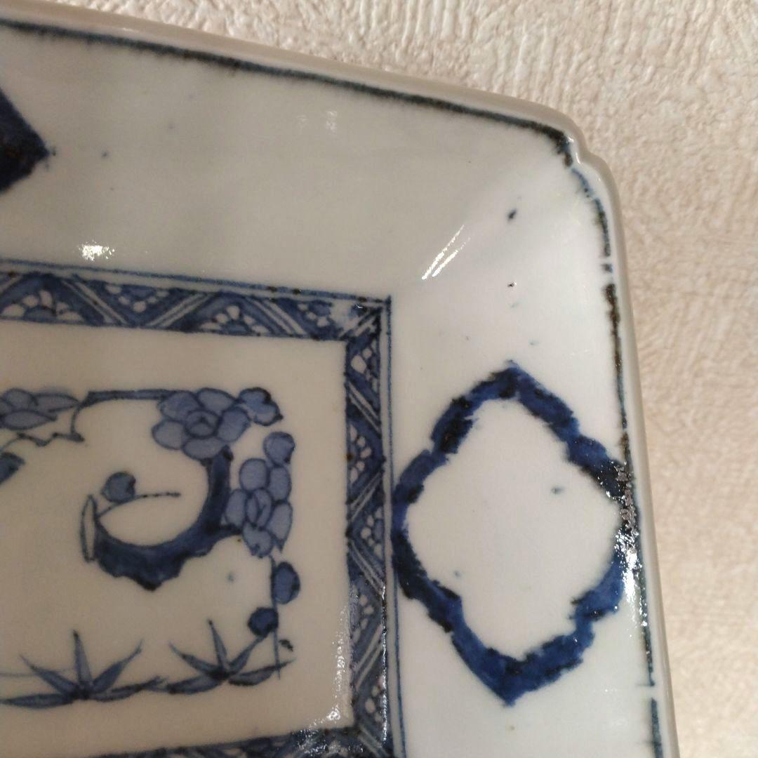 古伊万里染付白抜き木瓜文長皿江戸時代成化年製