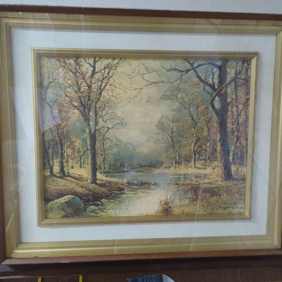 秋の風景画 水彩画 木製フレーム付き