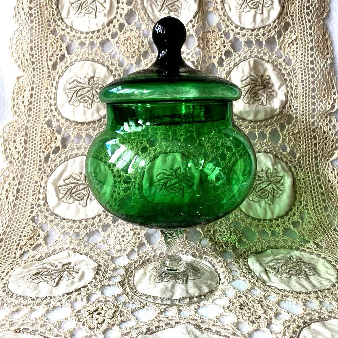 魔女の薬瓶　ヴィンテージ・エンポリベルデガラス　ボンボニエール・キャンディポット