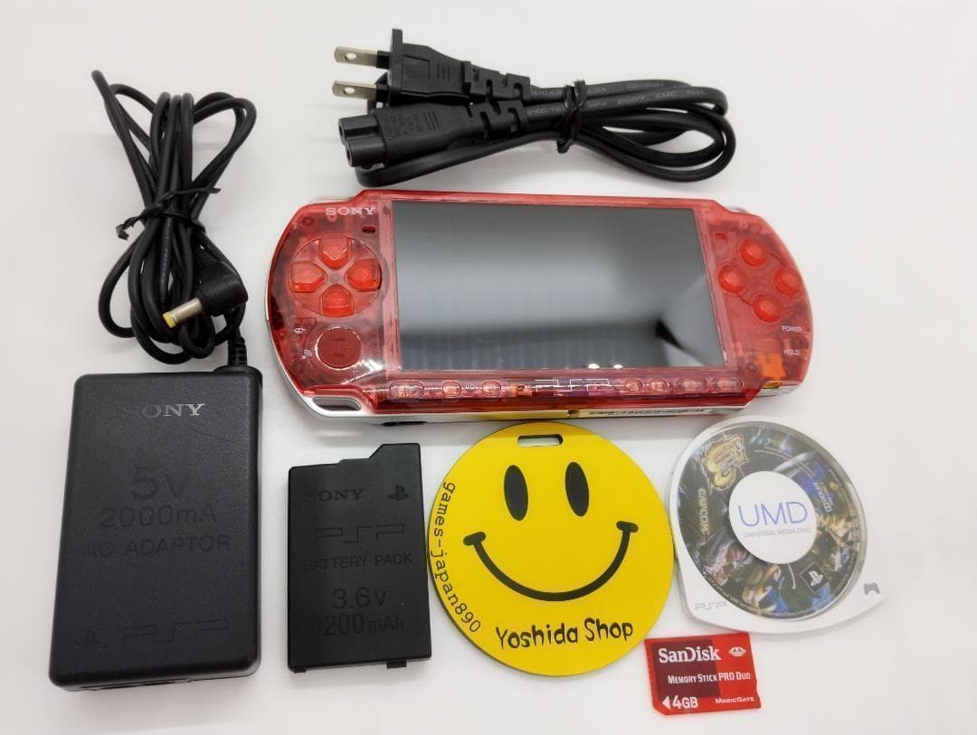 PSP 3000 すぐ遊べるセット【美品・カスタム】スケルトン レッド