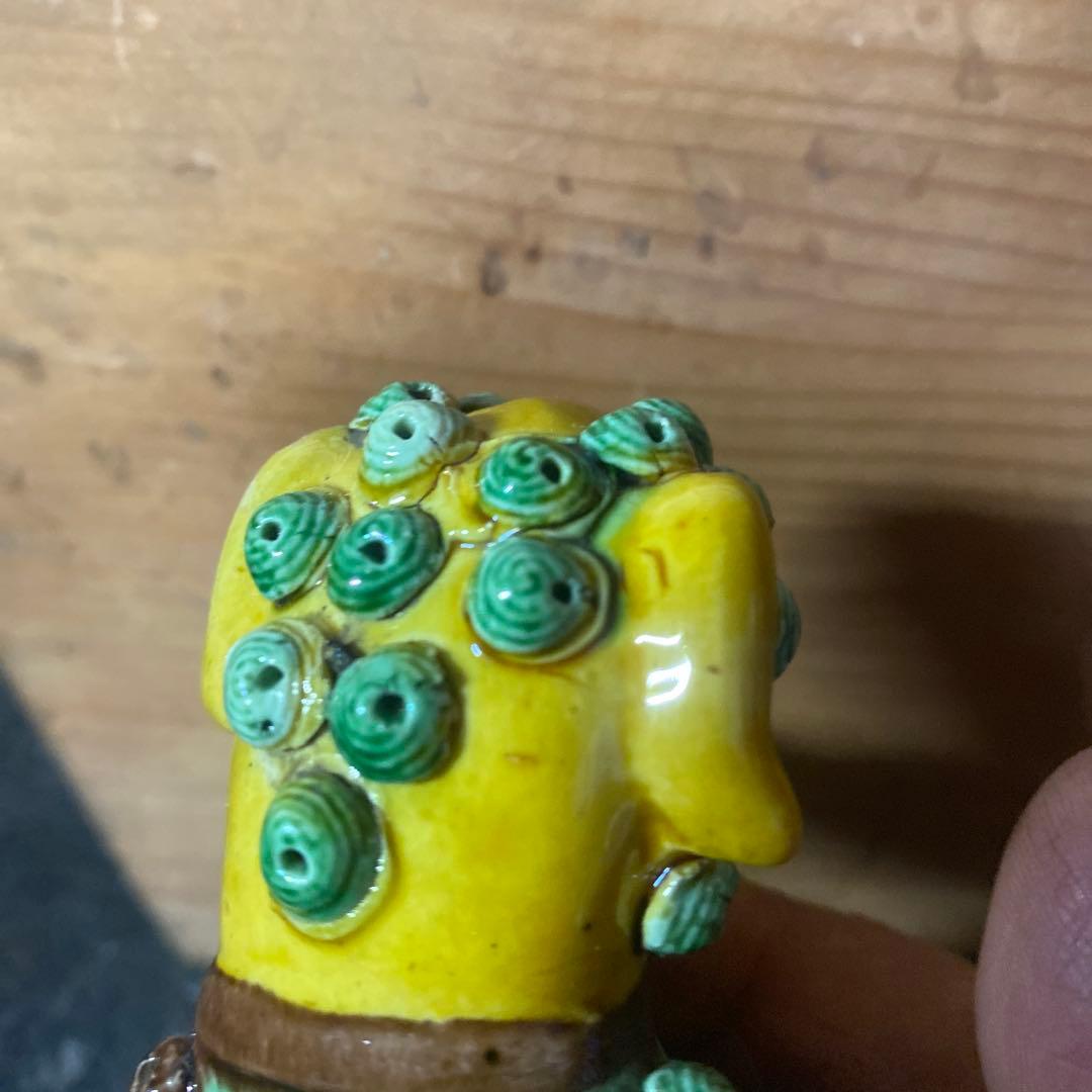 中国古玩　唐獅子一対【桐箱付】