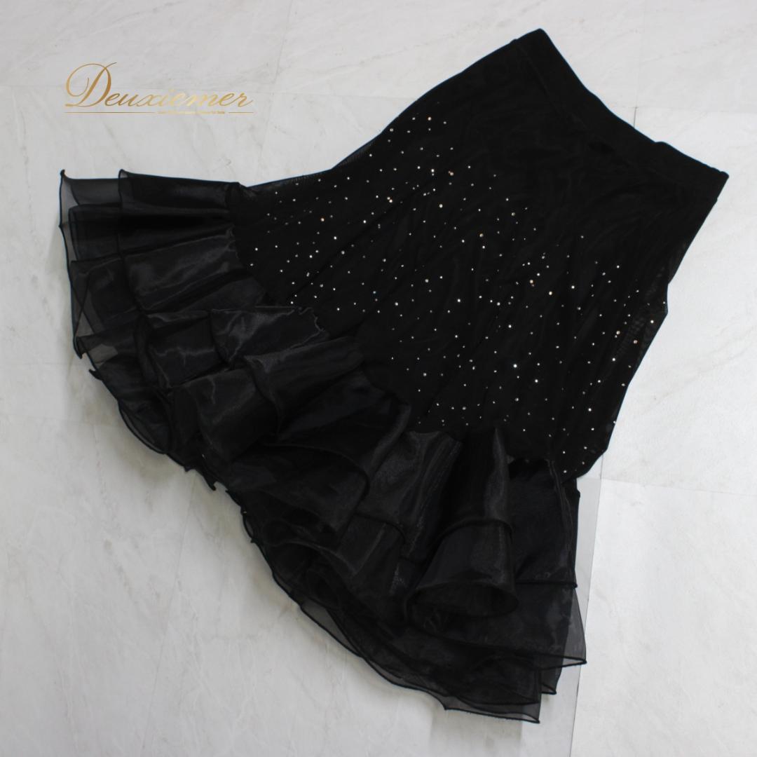 【美品 社交ダンス衣装】上下セット ICHIOKU 黒 ブラック ラインストーン