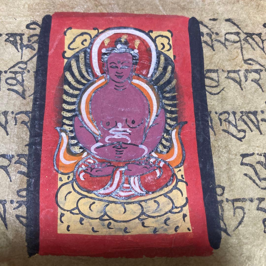 チベット語経典 手描きの仏像 9枚