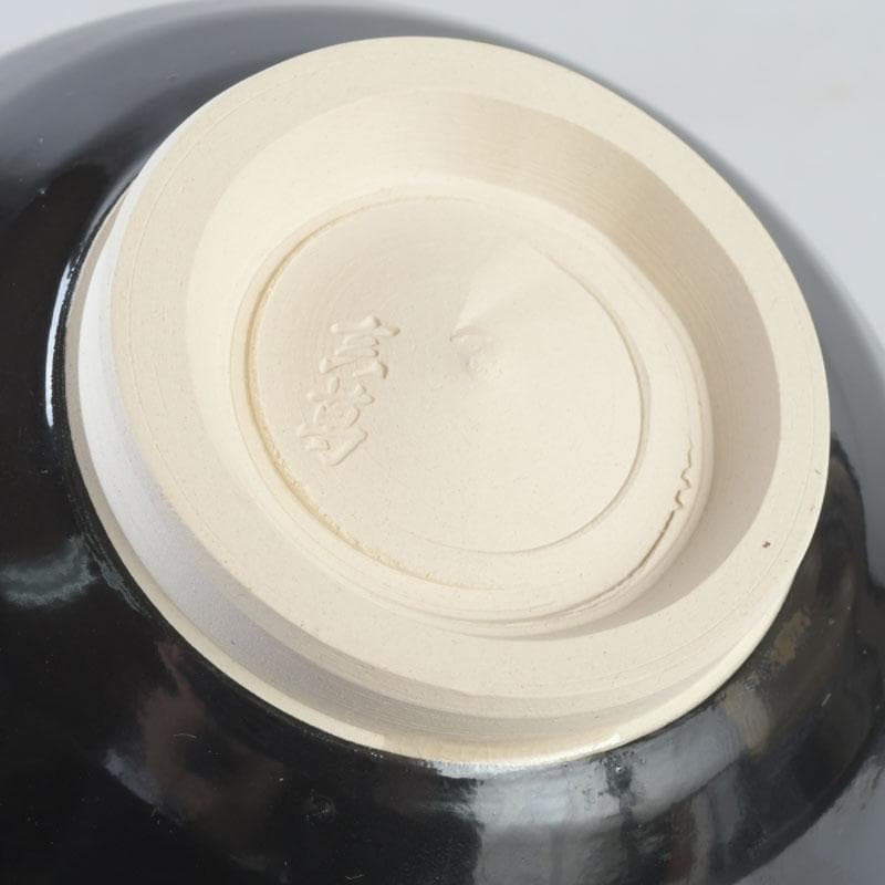 茶道具　真葛焼　宮川香斎作　黒釉　青海波文　茶碗　共箱　C　9841