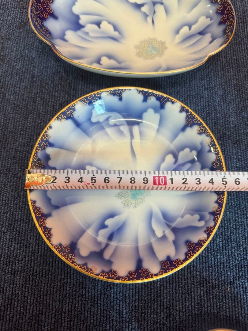 1897深川製磁　牡丹金ミル　楕円中皿2客　丸皿2客　楕円小皿4客　金彩　未使用