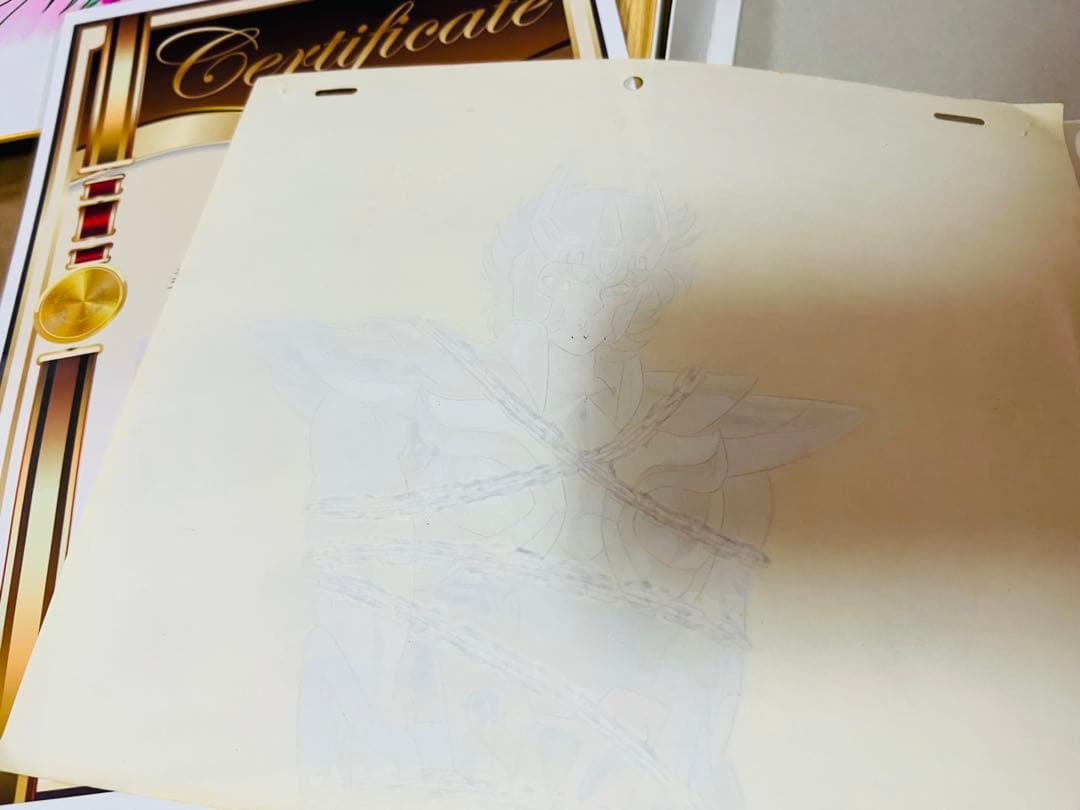 聖闘士星矢　荒木伸吾先生直筆サインカラー色紙　証明書額付　瞬　一輝　セル画セット