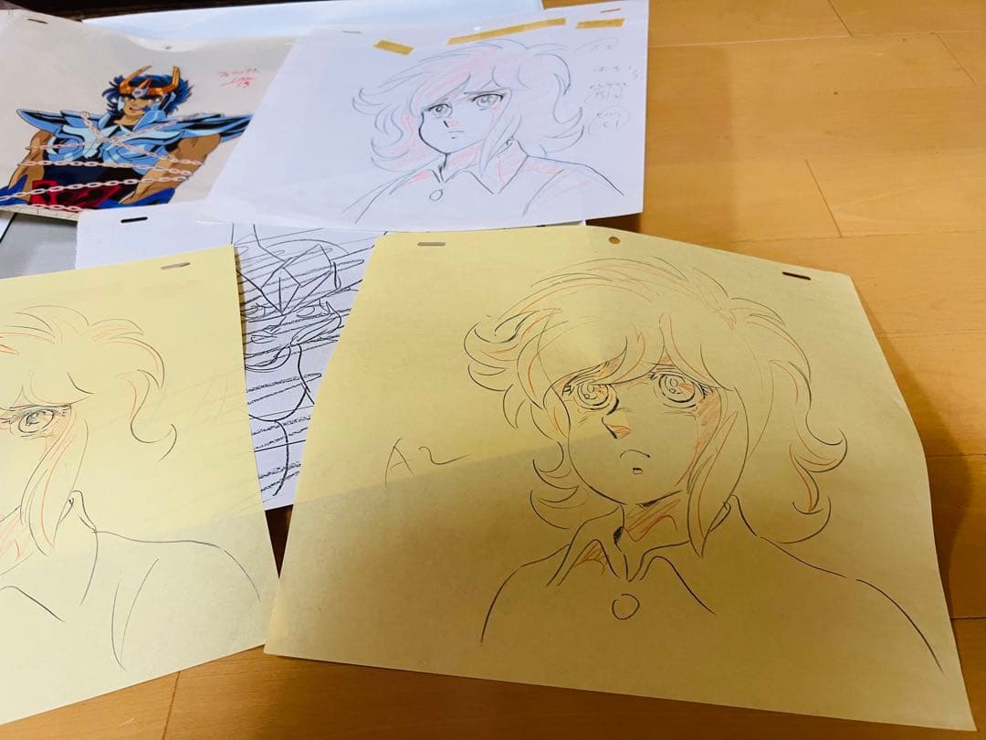 聖闘士星矢　荒木伸吾先生直筆サインカラー色紙　証明書額付　瞬　一輝　セル画セット