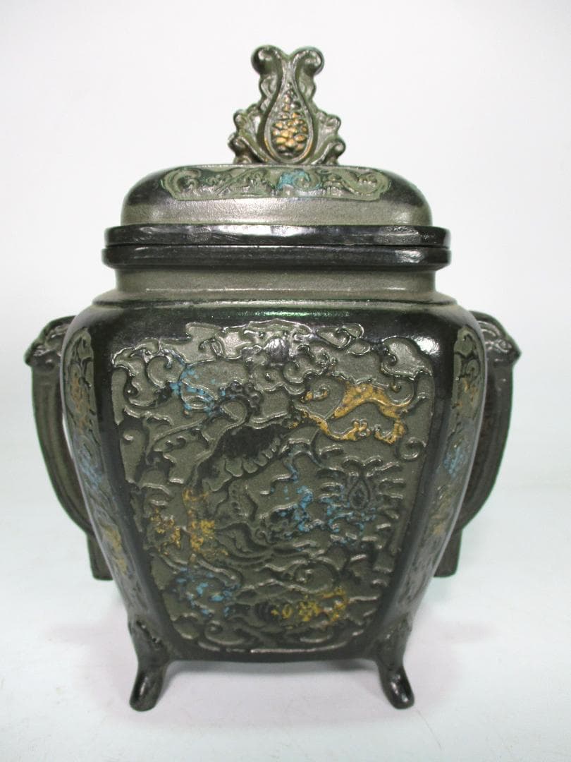 白銅 香炉 計２点 獅子型 正晴 作 ４足耳付 香道具 中国美術