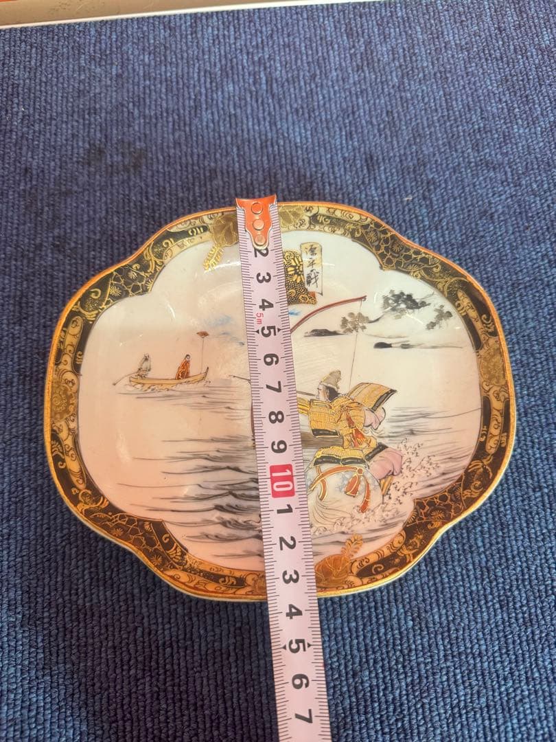 1819  明治時代　九谷焼　細密絵付人物山水図　菱形皿　5客　時代物