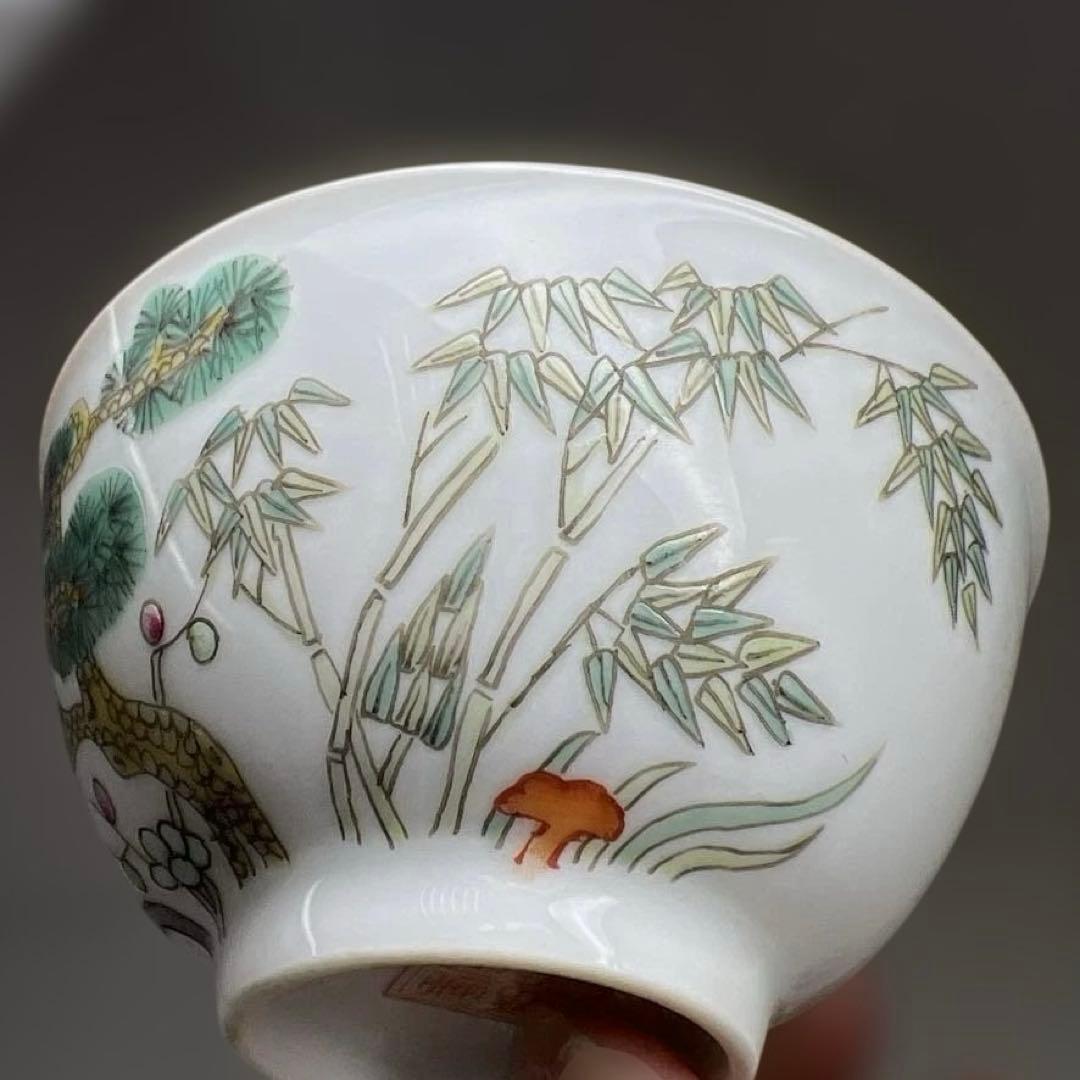 中国清時代　同治年製粉彩　煎茶碗5客　口径約6.5㎝　東Y7-0512②トヒチ