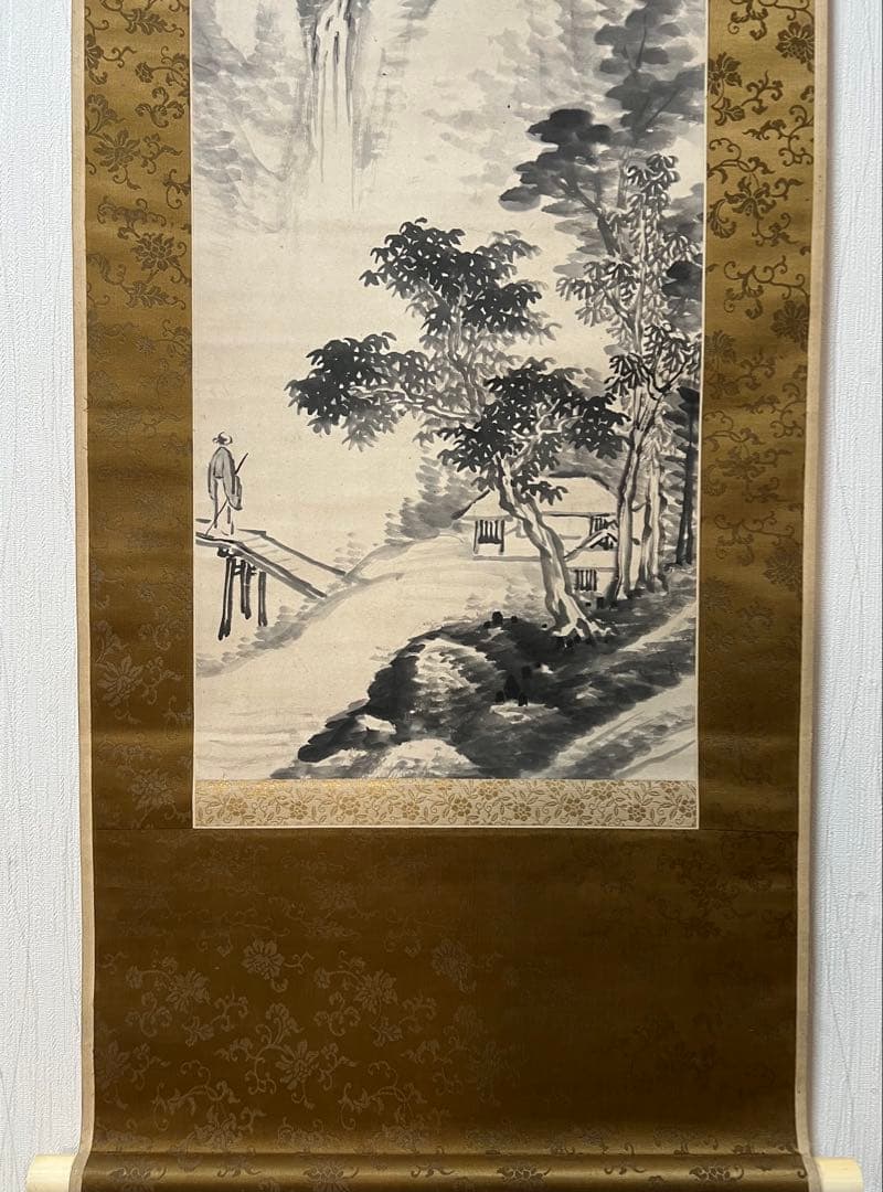 掛け軸　釧路雲泉［觀瀑図］江戸時代の南画家 共箱 紙本 日本画！