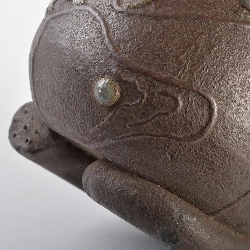 南蛮焼締　蓮葉形　蓮花蛙象嵌　掛け花生　合せ箱付　V　R7084