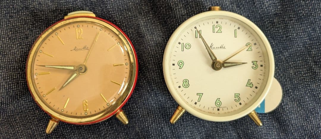 おまとめお取引用　マウテ　目覚まし時計　丸型　朱色&ペパーミントセット　ご予約品