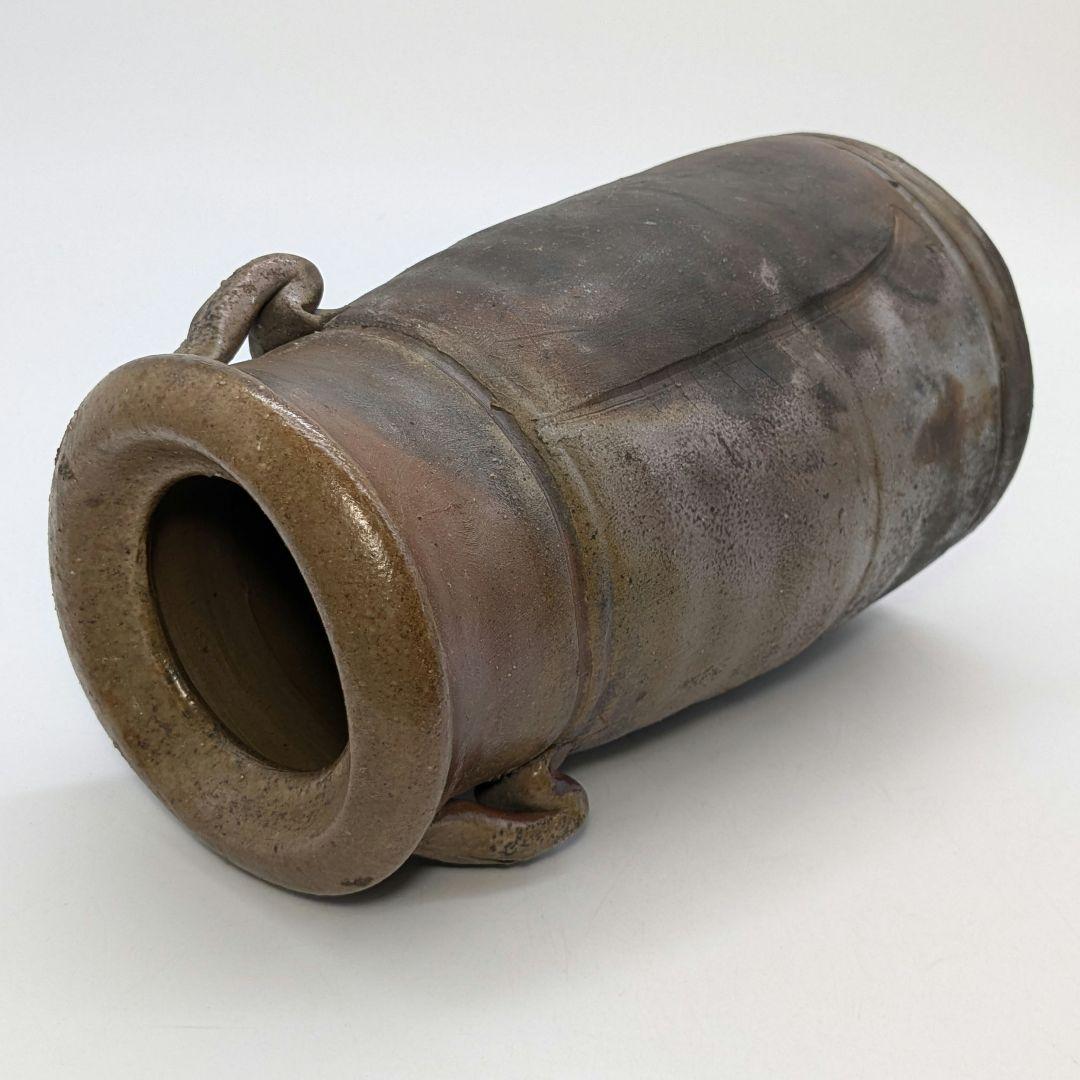 伝統工芸士 乗松俊行 備前焼 耳付矢筈口花入 花瓶 花器 フラワーベース 置物