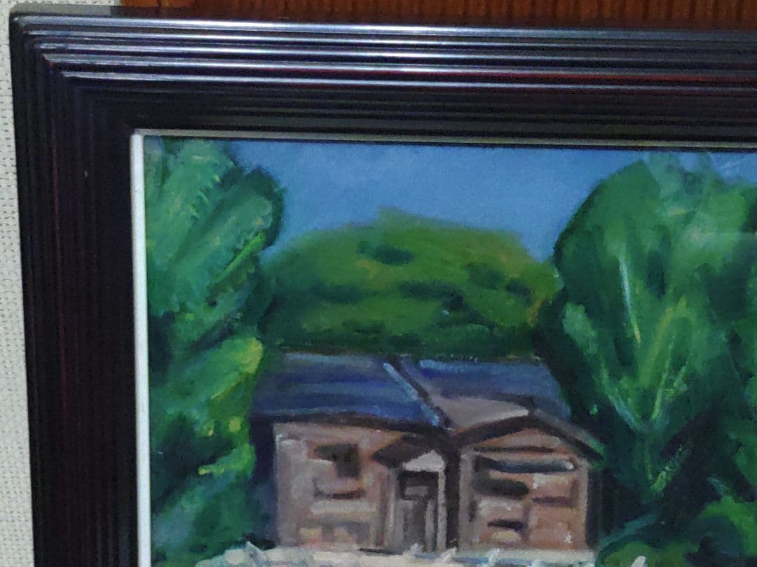 寺内萬治郎　油彩画　「鉄道」　真贋不明　かわいい風景画　良い感じの額装