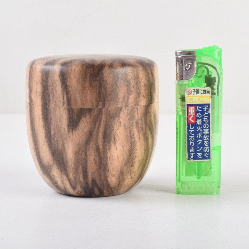 茶道具　天然木　黒柿製　無垢彫　綺麗な木目の棗　時代箱　V　8794