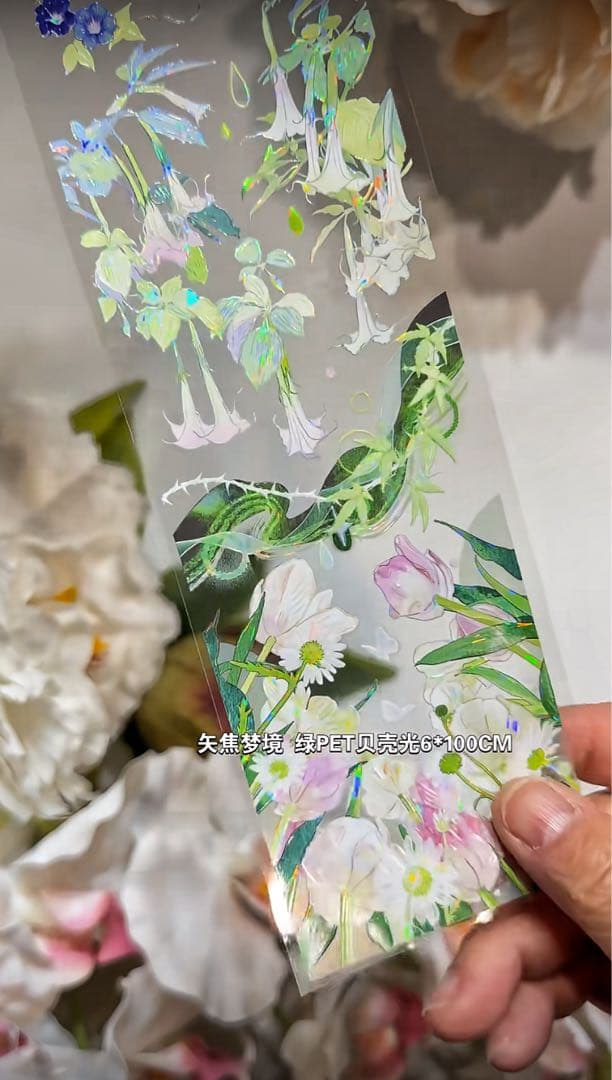 【9094】海外　マステ　3/5/巻　貝殻光マスキングテープ　緑　自然　背景系