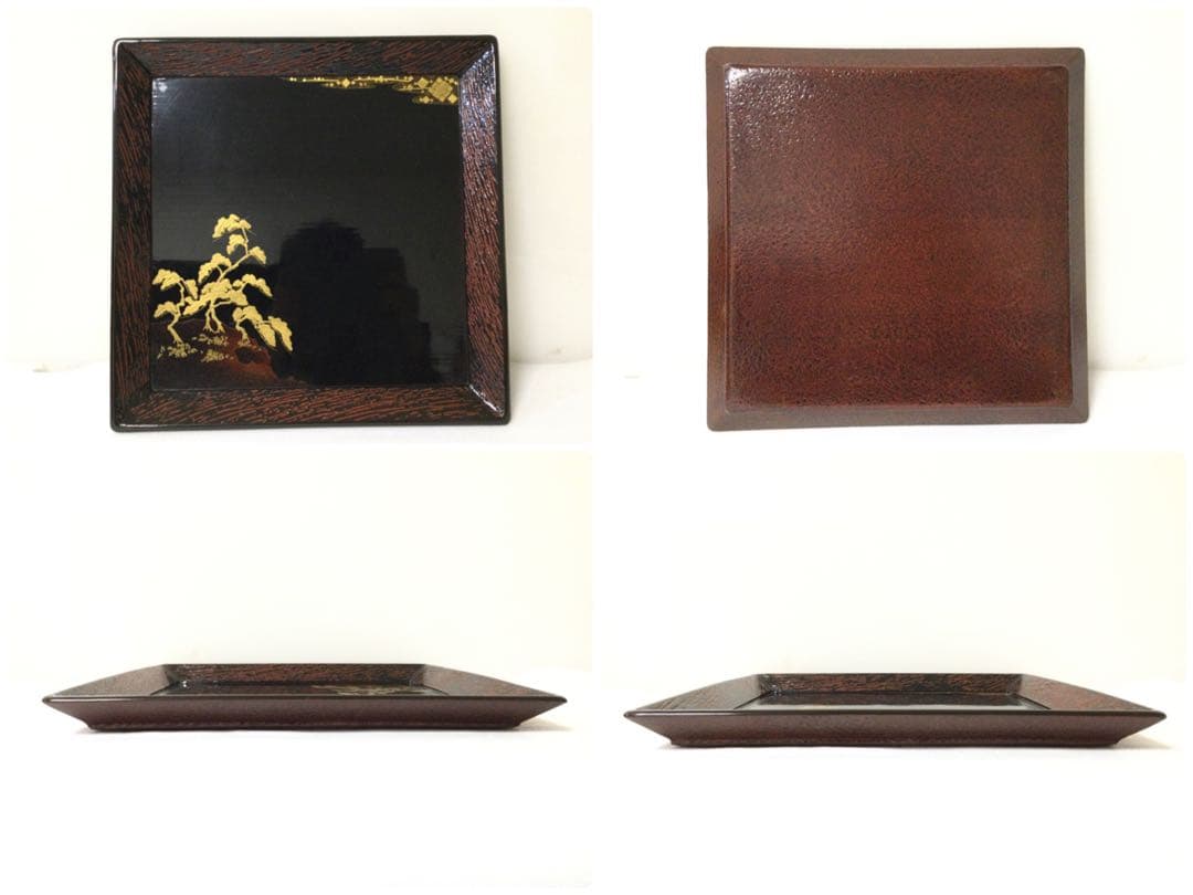 大内塗 懐石膳 十客揃 四方盆 金蒔絵真塗 天然木 時代物 B990