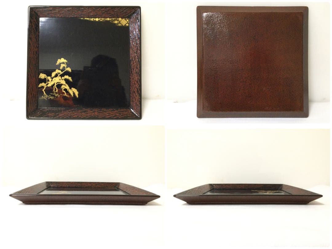 大内塗 懐石膳 十客揃 四方盆 金蒔絵真塗 天然木 時代物 B990