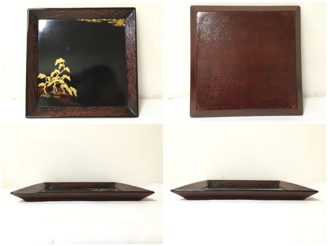 大内塗 懐石膳 十客揃 四方盆 金蒔絵真塗 天然木 時代物 B990