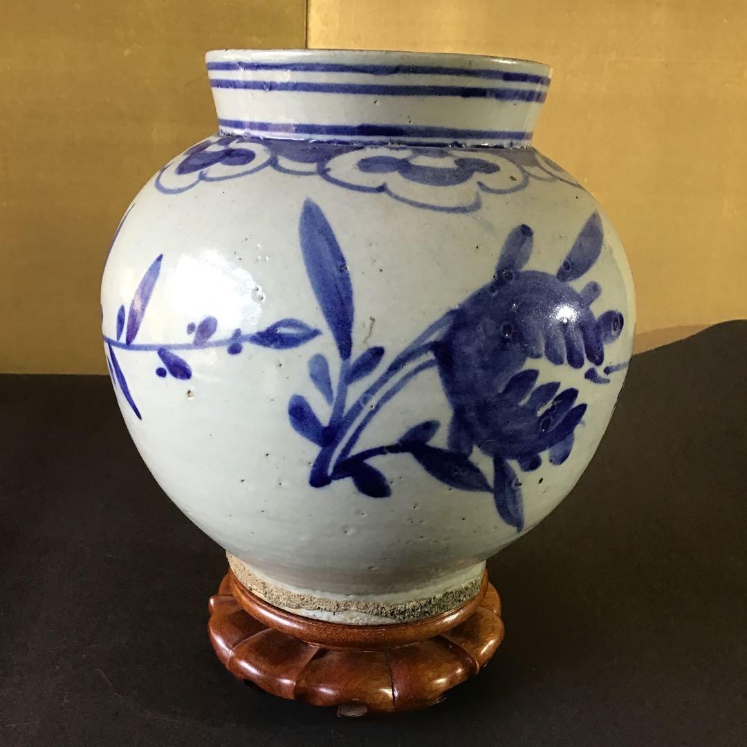 李朝　柘榴図柄　大壺　李朝中期